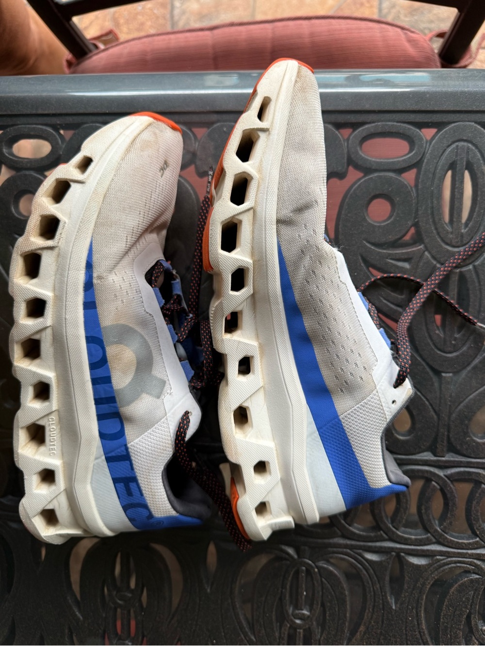 Men's Athletic Running Shoes in White with Blue Stripe and Orange Accents